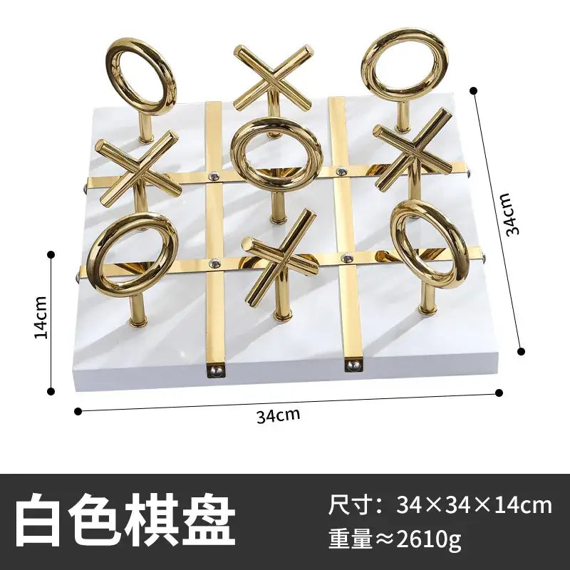 Golden chessboard metal handicraft tic-tac-toe set living room decor