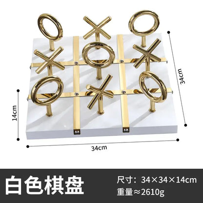 Golden chessboard metal handicraft tic-tac-toe set living room decor