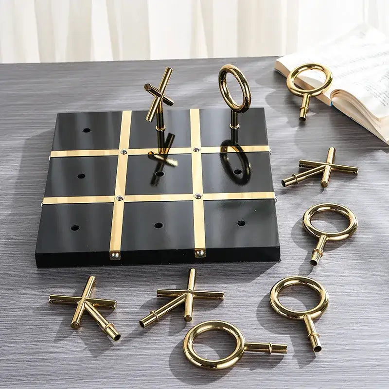 Golden chessboard metal handicraft tic-tac-toe set living room decor