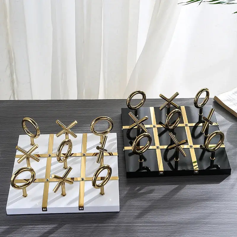 Golden chessboard metal handicraft tic-tac-toe set living room decor