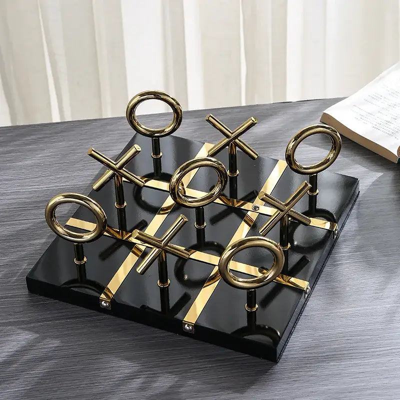 Golden chessboard metal handicraft tic-tac-toe set living room decor