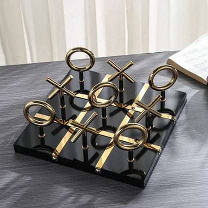 Golden chessboard metal handicraft tic-tac-toe set living room decor