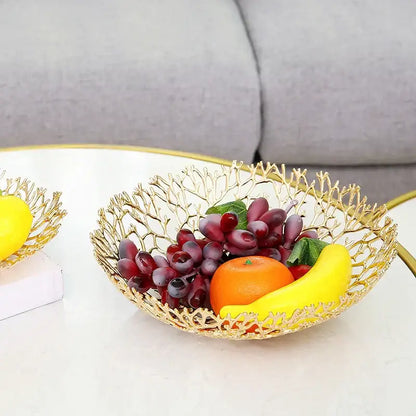 Golden coral shapes metal tray dining room fruit bowl