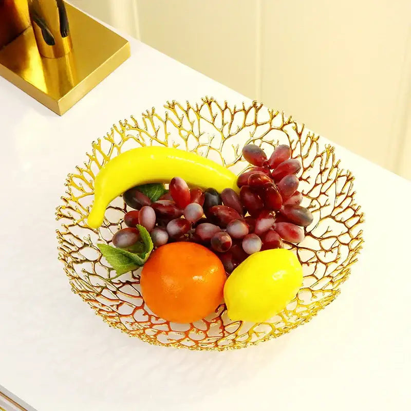 Golden coral shapes metal tray dining room fruit bowl