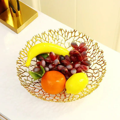 Golden coral shapes metal tray dining room fruit bowl