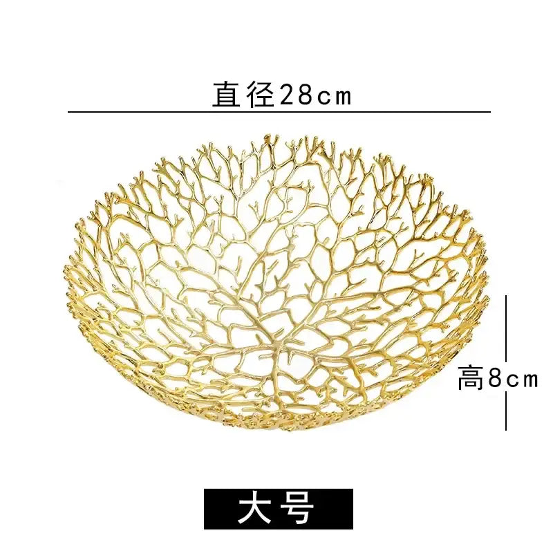 Golden coral shapes metal tray dining room fruit bowl
