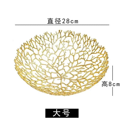 Golden coral shapes metal tray dining room fruit bowl