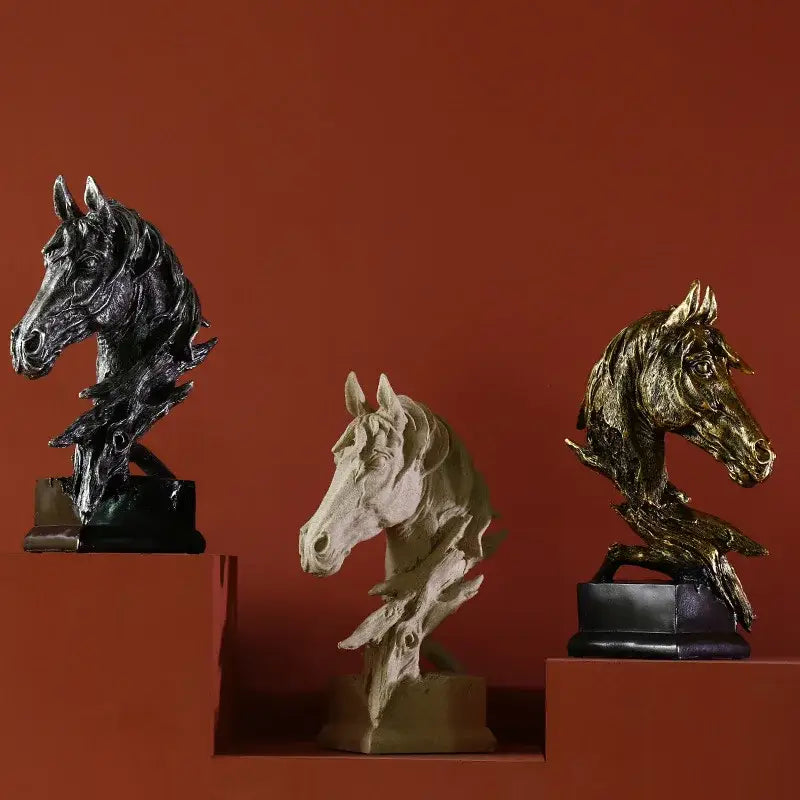 Golden country resin horsehead figurine office decor