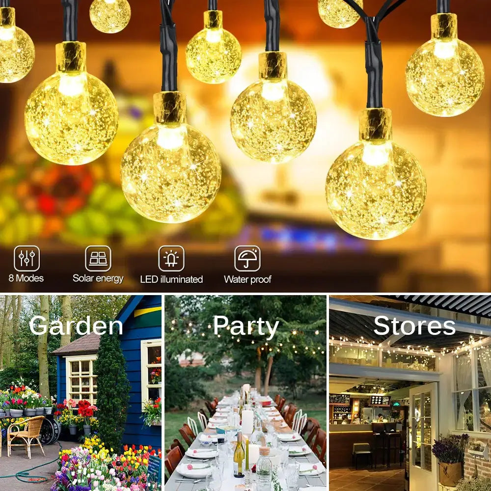 Golden crackled glass crystal ball solar fairy lights garden decor