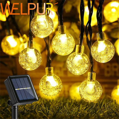 Golden crackled glass crystal ball solar fairy lights garden decor