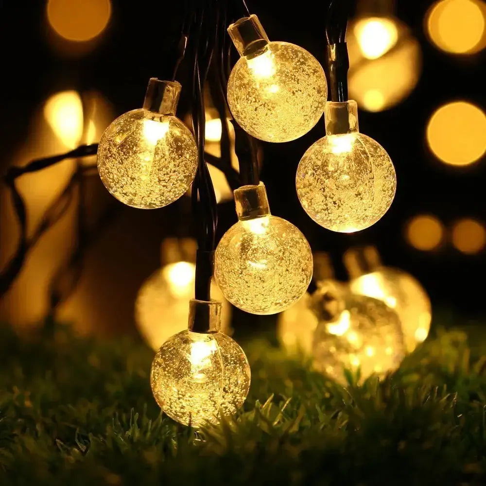 Golden crackled glass crystal ball solar fairy lights garden decor