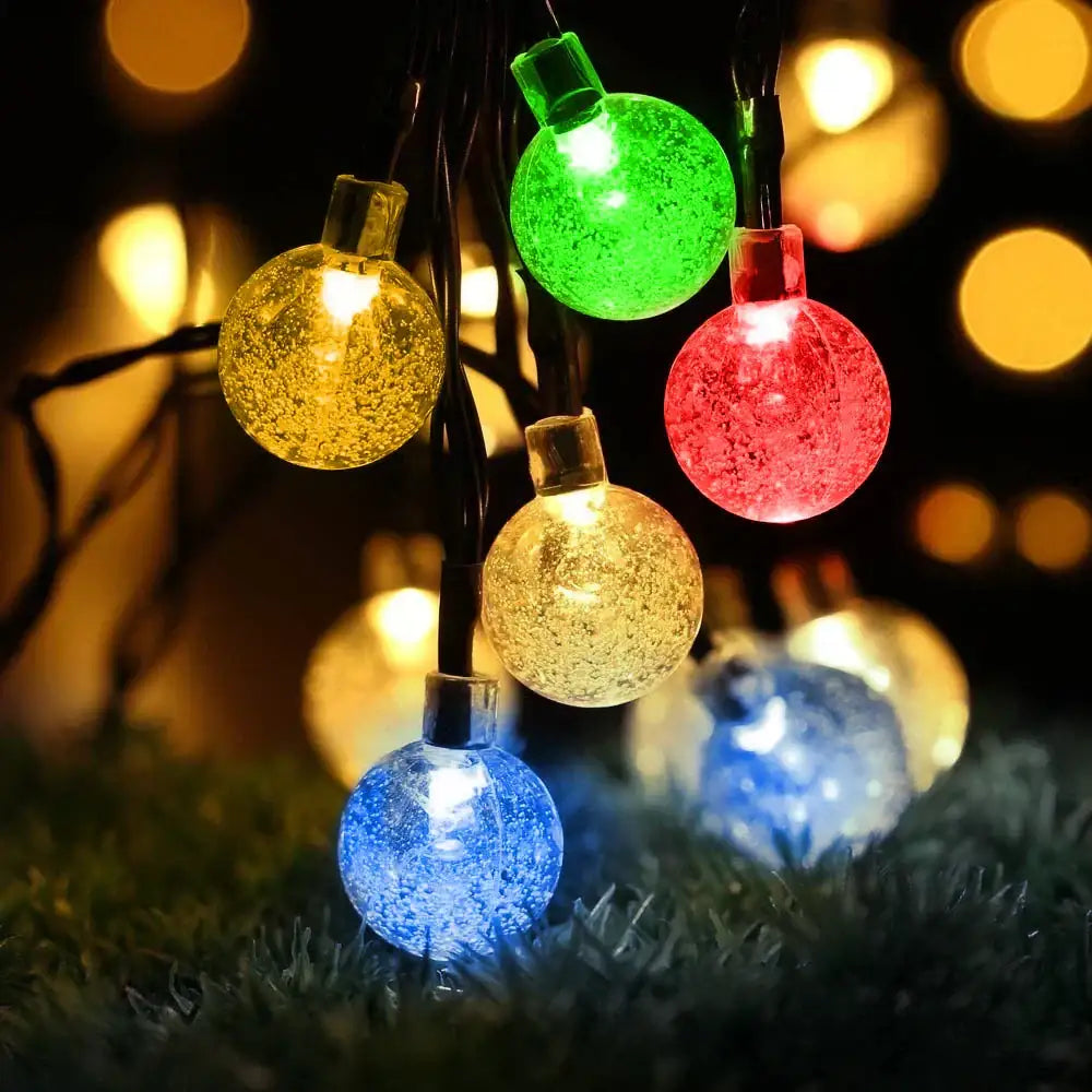 Golden crackled glass crystal ball solar fairy lights garden decor