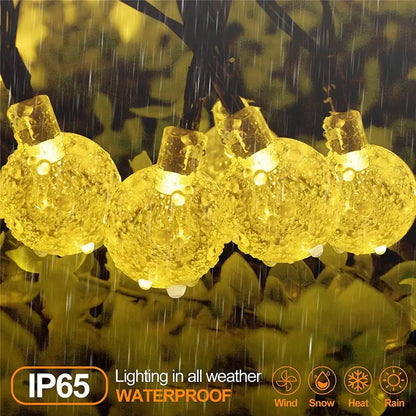 Golden crackled glass crystal ball solar fairy lights garden decor