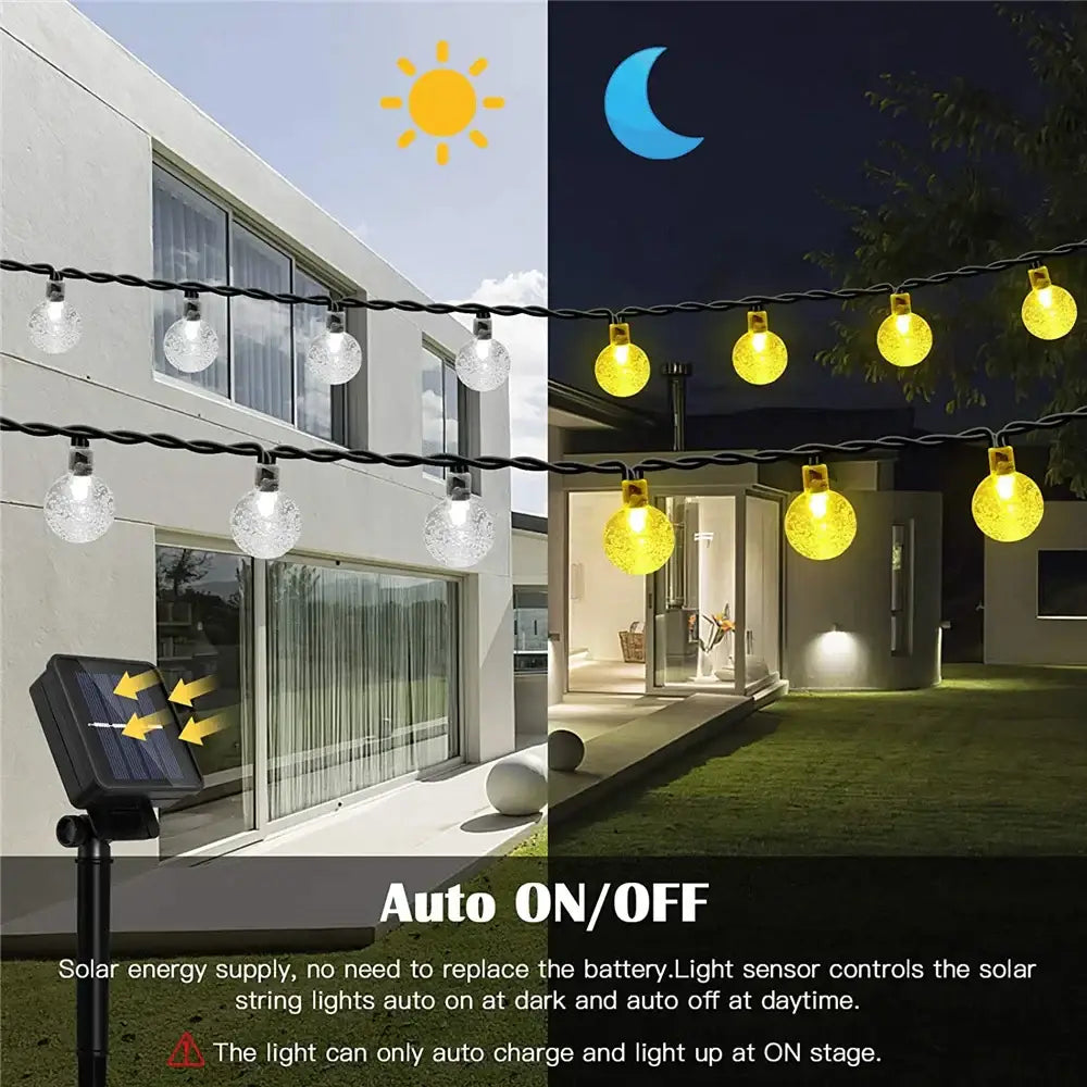 Golden crackled glass crystal ball solar fairy lights garden decor