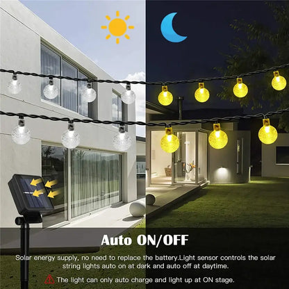Golden crackled glass crystal ball solar fairy lights garden decor