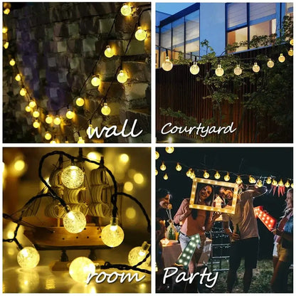 Golden crackled glass crystal ball solar fairy lights garden decor