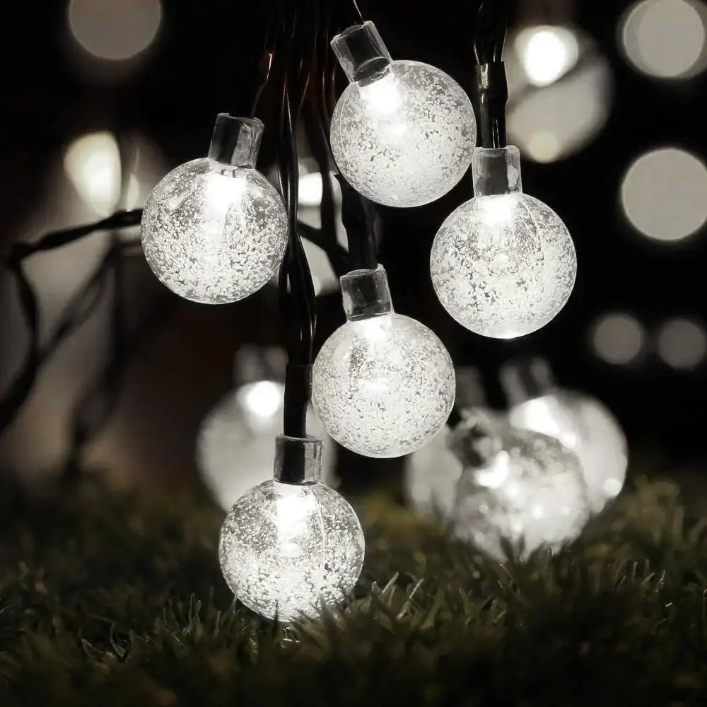Golden crackled glass crystal ball solar fairy lights garden decor