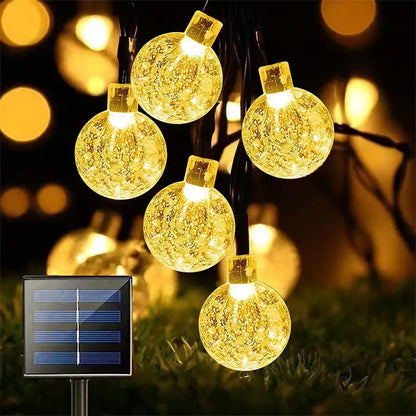 Golden crackled glass crystal fairy solar string lights patio decor