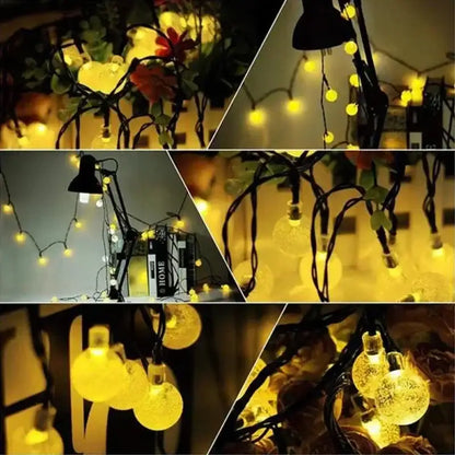 Golden crackled glass crystal fairy solar string lights patio decor