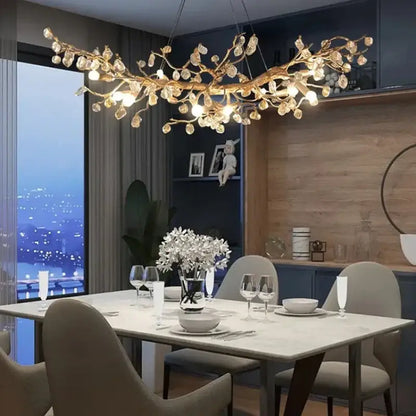 Golden crystal branch ceiling chandelier – dining room light fixture