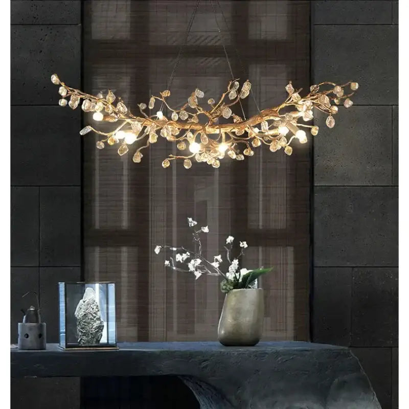 Golden crystal branch ceiling chandelier – dining room light fixture