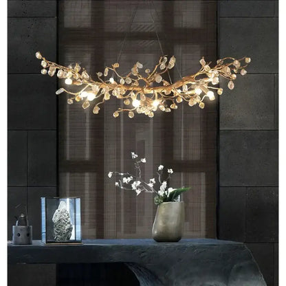 Golden crystal branch ceiling chandelier – dining room light fixture
