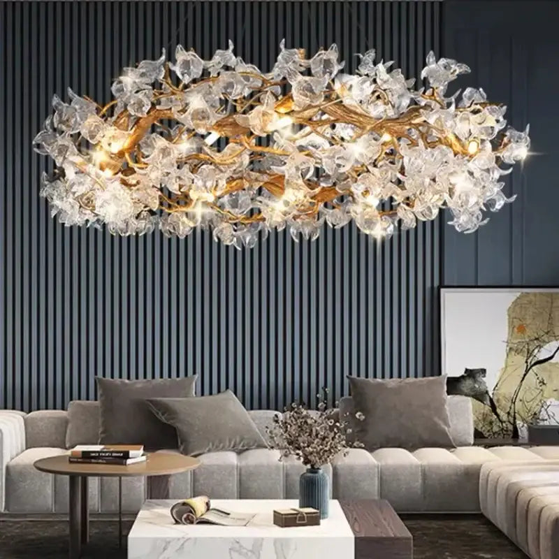 Golden crystal branch ceiling chandelier – dining room light fixture