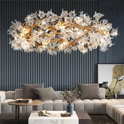 Golden crystal branch ceiling chandelier – dining room light fixture