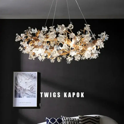 Golden crystal branch ceiling chandelier – dining room light fixture