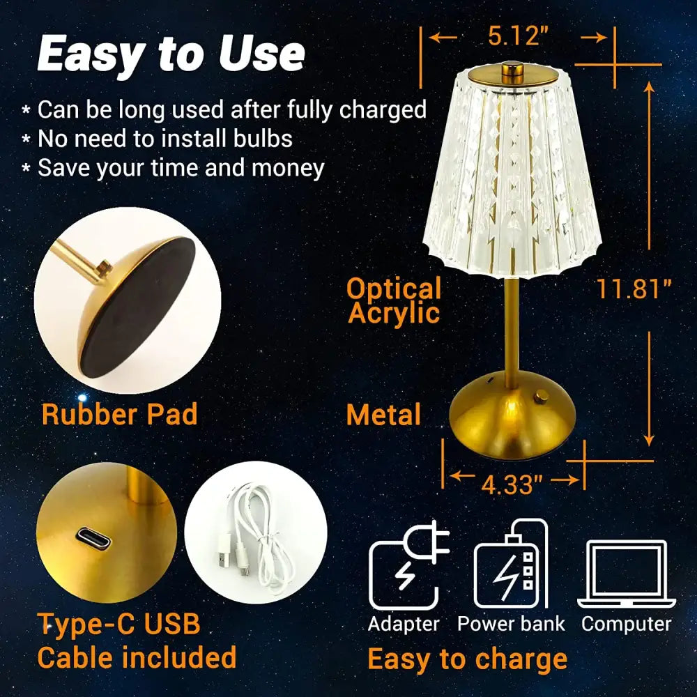 Golden crystal diamond touch sensor table lamp for bedroom