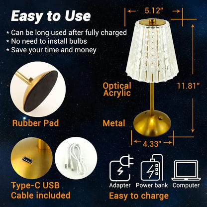 Golden crystal diamond touch sensor table lamp for bedroom