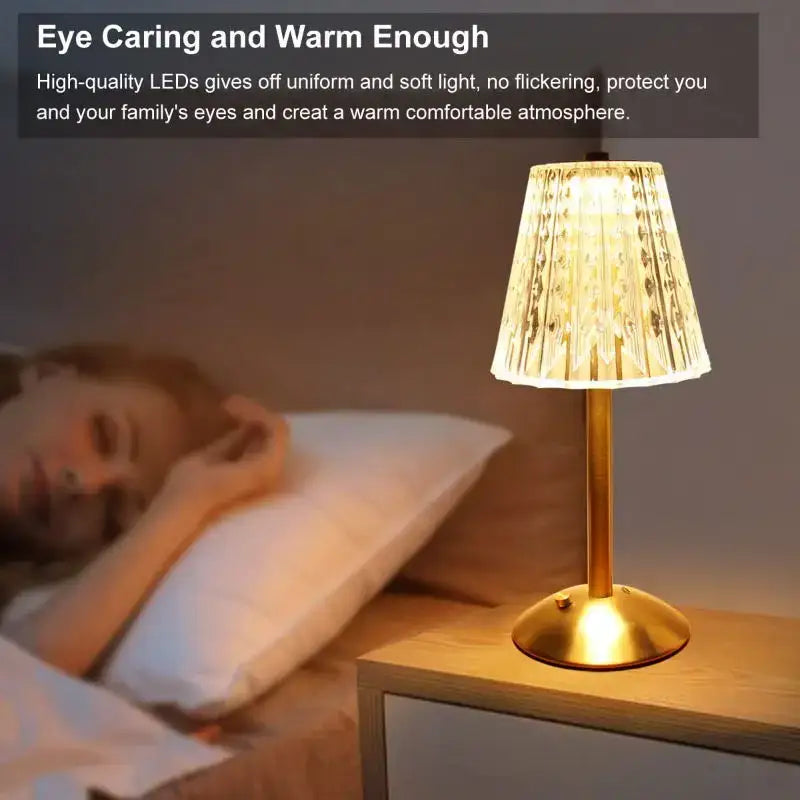 Golden crystal diamond touch sensor table lamp for bedroom