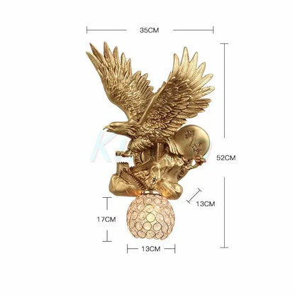 Golden crystal eagle wall lamp for living room