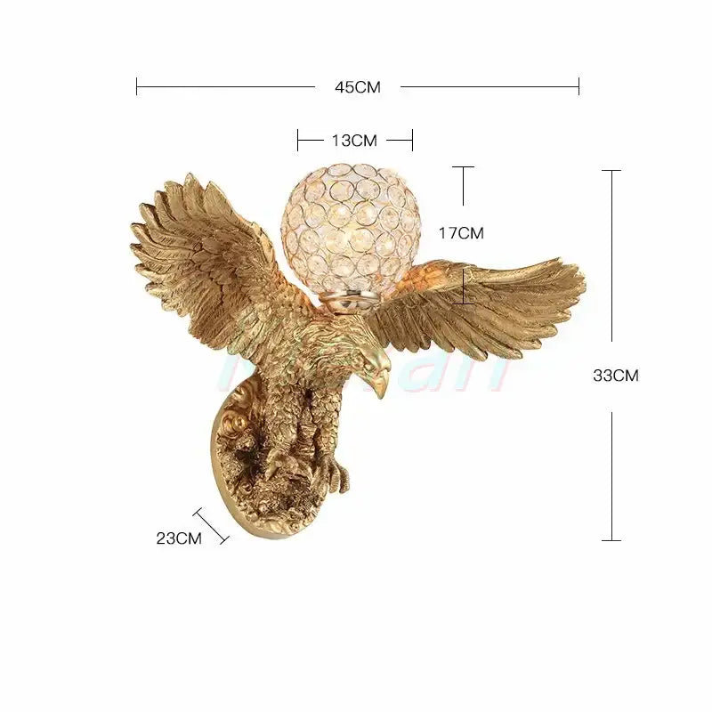Golden crystal eagle wall lamp for living room