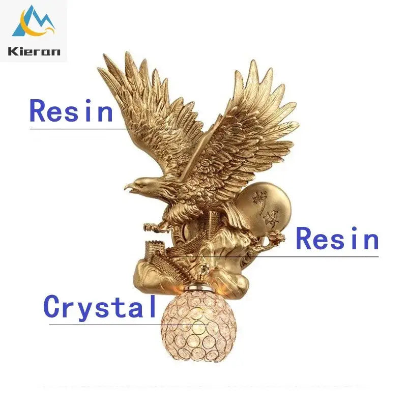 Golden crystal eagle wall lamp for living room