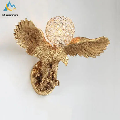 Golden crystal eagle wall lamp for living room