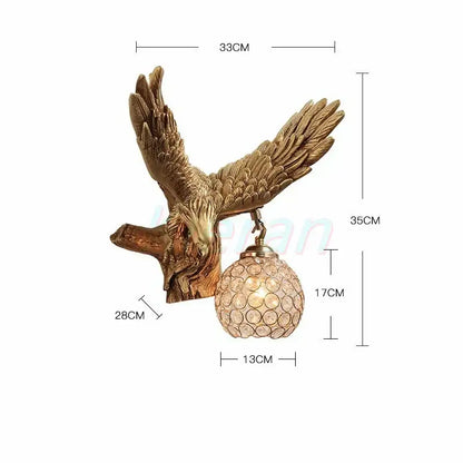Golden crystal eagle wall lamp for living room