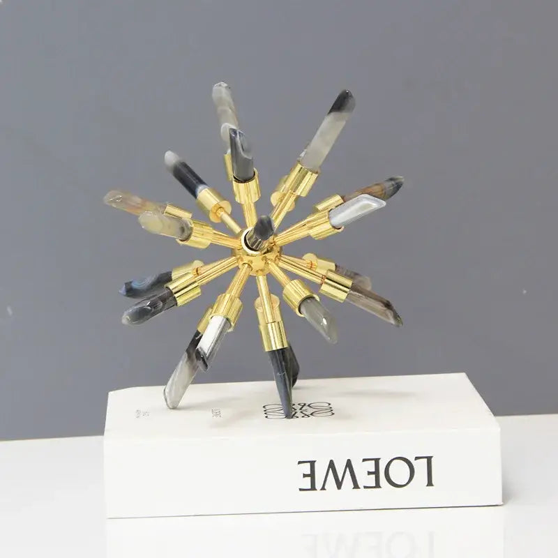 Golden crystal metal sea urchin figurine living room decor