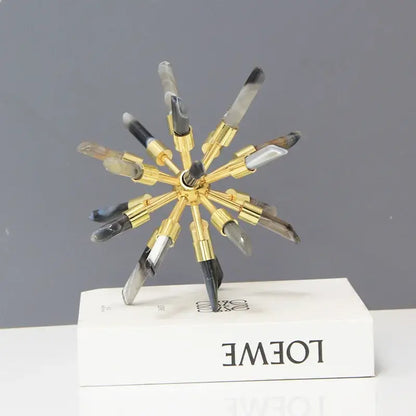 Golden crystal metal sea urchin figurine living room decor