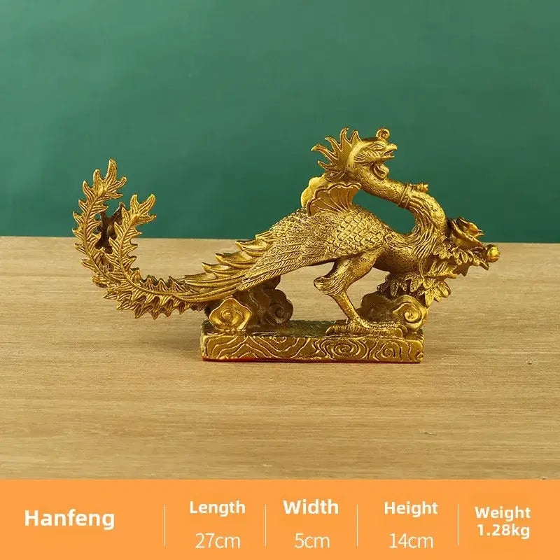 Golden dragon phoenix zodiac ornaments living room copper decor