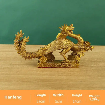 Golden dragon phoenix zodiac ornaments living room copper decor