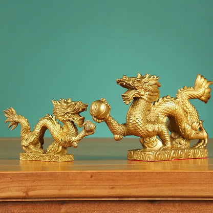 Golden dragon phoenix zodiac ornaments living room copper decor