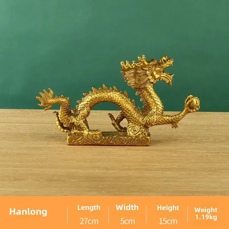 Golden dragon phoenix zodiac ornaments living room copper decor