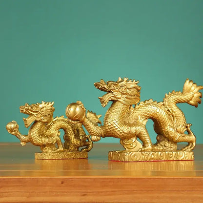 Golden dragon phoenix zodiac ornaments living room copper decor