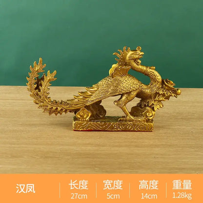 Golden dragon phoenix zodiac ornaments living room copper decor