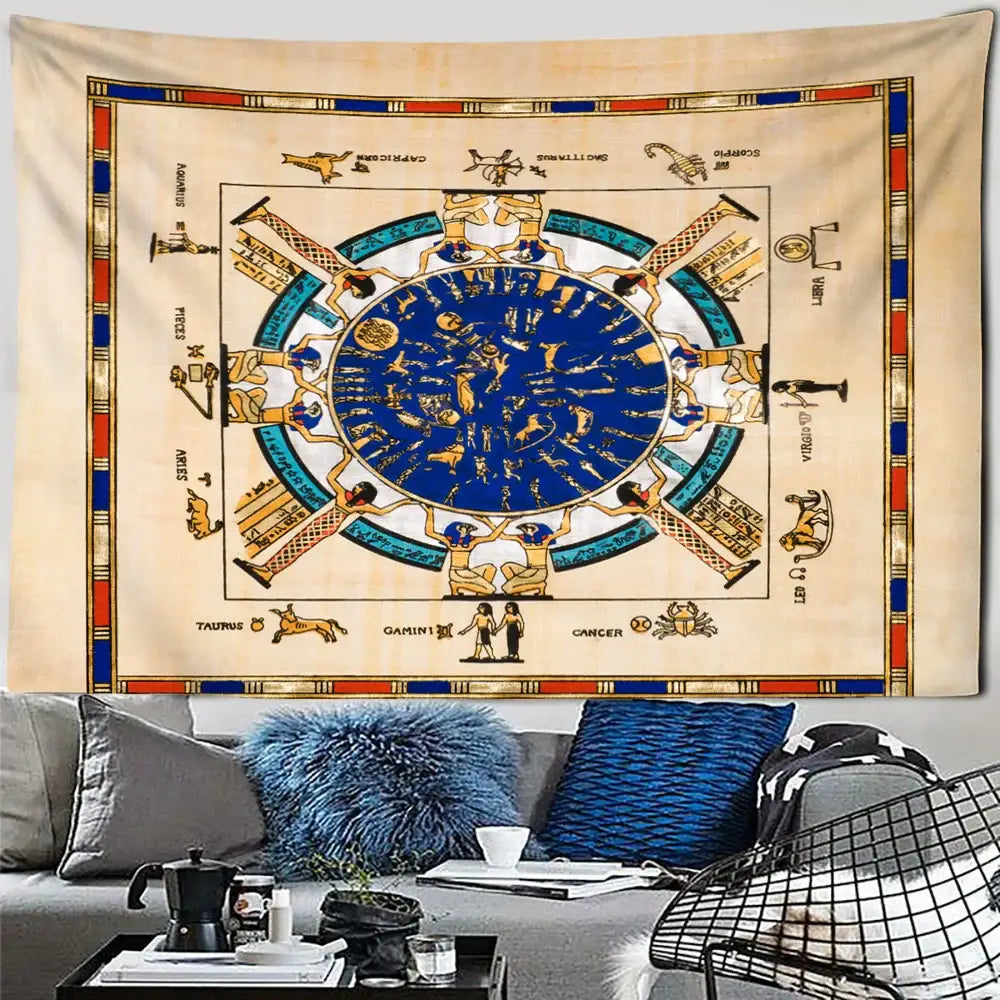 Golden egyptian pharaoh tapestry hieroglyphic wall art bedroom decor