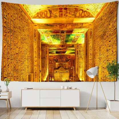 Golden egyptian pharaoh tapestry hieroglyphic wall art bedroom decor