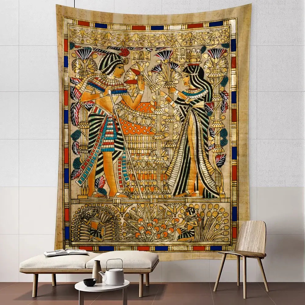 Golden egyptian pharaoh tapestry hieroglyphic wall art bedroom decor