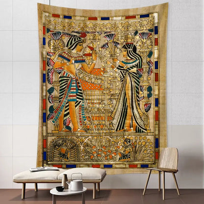 Golden egyptian pharaoh tapestry hieroglyphic wall art bedroom decor