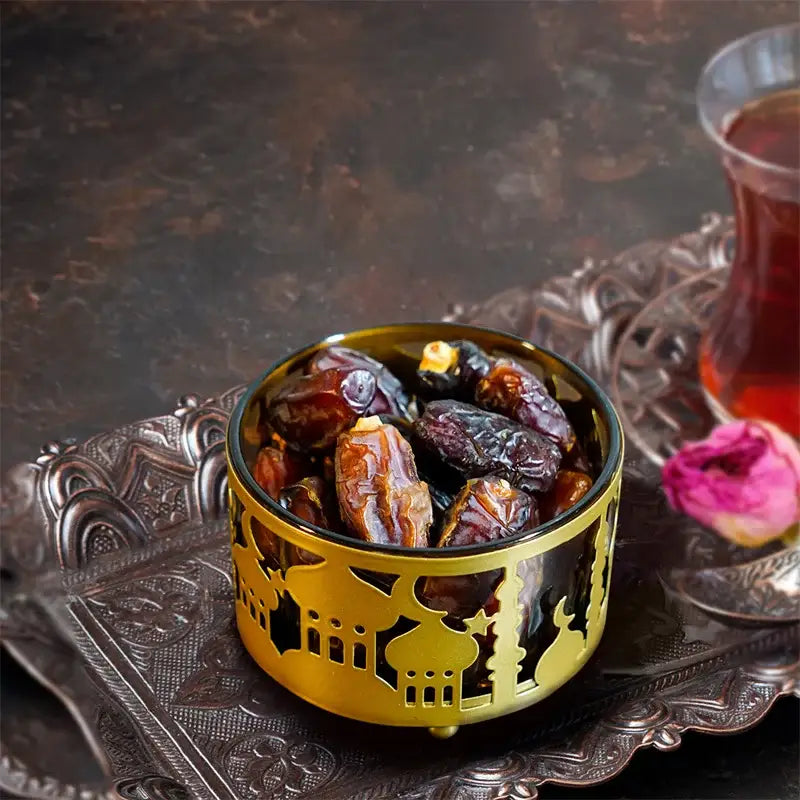 Golden eid mubarak metal fruit snack tray with lid dining room bowl